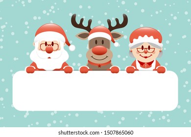 Cift Card Santa Reindeer And Mrs Santa Snow Turquoise