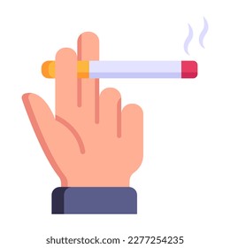 Cigar ate in hand, flat icon of smoking 