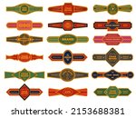 Cigar badges. Vintage tobacco brand template, cigars label sticker design and premium quality badge vector set. Different luxurious elements for cigarette branding isolated on white