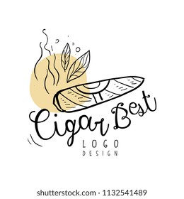 Cigar best logo design, emblem can be used for smoke shop, gentlemens club and tobacco products hand drawn vector Illustration