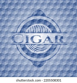 Cigar blue emblem with geometric pattern. Vector Illustration. Detailed. 