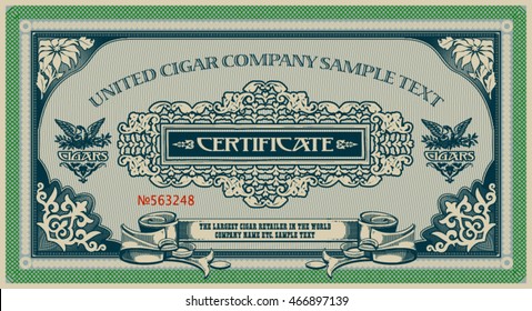 Cigar box design. Certificate template