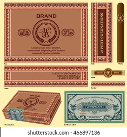 Cigar box design. A set of vector elements