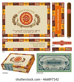 Cigar Box Design. A Set Of Vector Elements