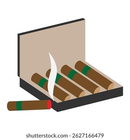 Ícone de caixa de charuto. Cigarro de fumar cubano, símbolo de cigarros. Cuba viajar, marco, cultura vetor ilustração em estilo de preenchimento de cores.
