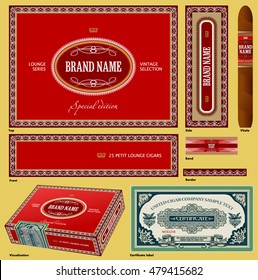 Cigar box. A set of vintage vector elements