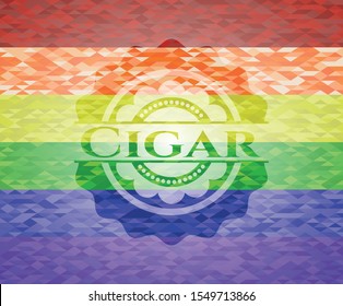 Cigar emblem on mosaic background with the colors of the LGBT flag