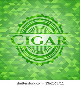 Cigar green emblem with triangle mosaic background