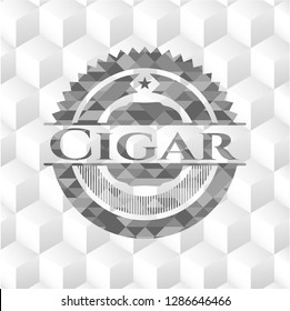 Cigar grey badge with geometric cube white background