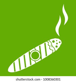 Cigar icon white isolated on green background. Vector illustration