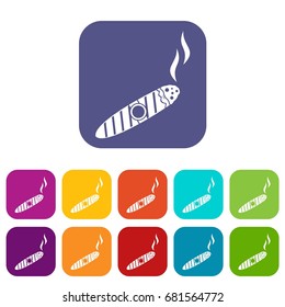 Cigar icons set vector illustration in flat style in colors red, blue, green, and other