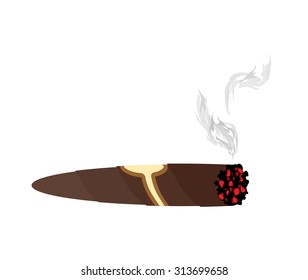 Cigar and smoke on a white background. An expensive Cuban weed vector illustration
