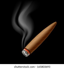 Cigar With Smoke. Vector.