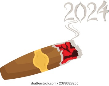 Cigar Smokes Forming 2024 concept, Twenty Twenty four vector icon design, Happy New Year 2024 Symbol, HNY Wishes Sign, New Years Eve celebration Element stock illustration