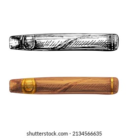 Cigar. Vector vintage hatching color illustration isolated on white background.