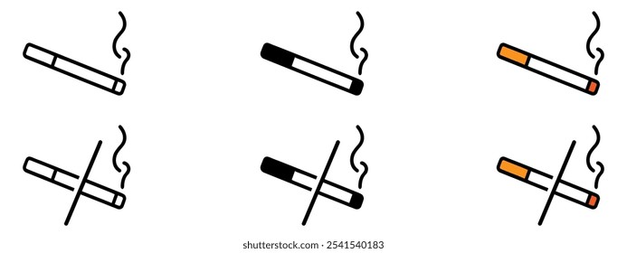 Cigaret vector icons. Cigarette icon set. Smoking concept icon. Silhouette style vector icons. Vector Illustration. EPS 10