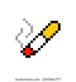 Cigarette 8-bit icon game element, Cigarette pixel item for game interface.