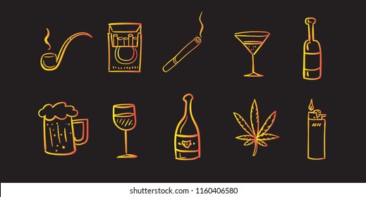cigarette and alcohol  icon in gradient style on black background