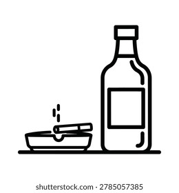 Cigarette in ashtray with bottle icon cigarette addiction illustration
