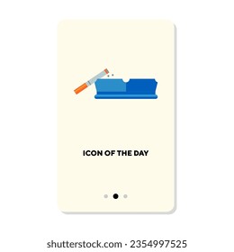 Cigarette with ashtray flat icon. Vertical sign or vector illustration of unhealthy addiction to nicotine element. Smoking, bad habits, health for web design and apps