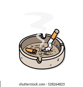 Cigarette Ashtray. A hand drawn vector cartoon illustration of an ashtray.