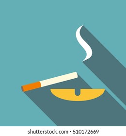Cigarette and ashtray icon. Flat illustration of cigarette and ashtray vector icon for web