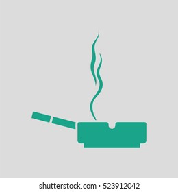 Cigarette in an ashtray icon. Gray background with green. Vector illustration.