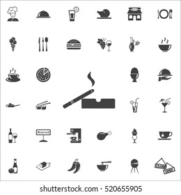 Cigarette in an ashtray icon on the white background. Vector illustration. restaurant set of icons