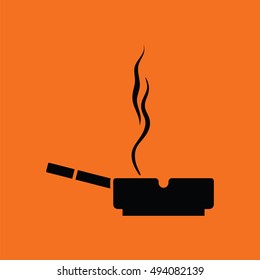 Cigarette in an ashtray icon. Orange background with black. Vector illustration.