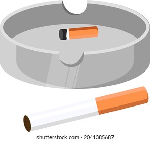 Cigarrillo en cenicero, ilustración, vector sobre fondo blanco.