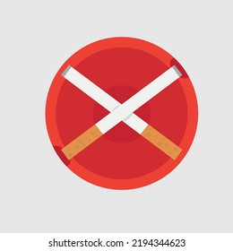 Cigarrillo y cenicero. Cigarrillo simple. Ilustración vectorial del cigarrillo. Cenicero rojo.