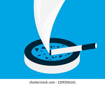 Cigarette in the ashtray and smoke. Flat style, noir. Vector illustration