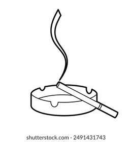 Cigarette and ashtray with smoke. icon logo vector, design element. Simple outline illustration, isolated on white background