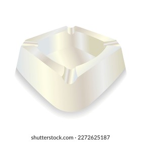 Ilustración vectorial del cenicero de cigarrillos forma cuadrada realista vista lateral superior, fondo blanco aislado.