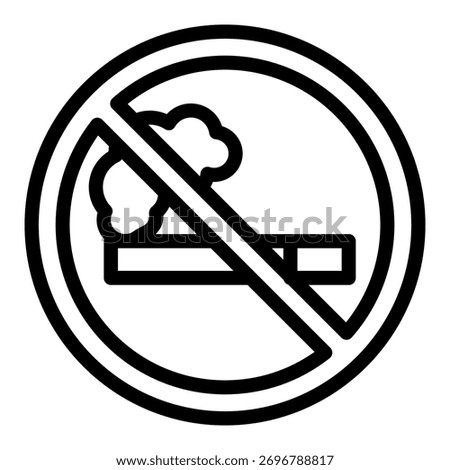 Cigarette ban line icon, harm of tobacco smoking concept. Vector graphics. Prohibited item sign on white background, outline style icon for mobile or web design