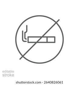 Cigarette Ban Symbol Outline Icon Thin Line Editable Stroke for No Smoking Area or Regulation Concept