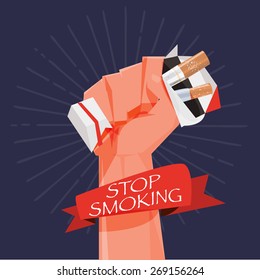 Cigarette Box In Fist Hand.  Giving Up Smoking. Stop Smoking Concept - Vector Illustration