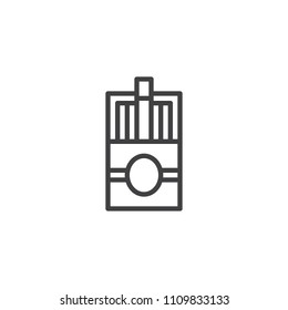 Cigarette box outline icon. linear style sign for mobile concept and web design. Opened Pack of cigarettes simple line vector icon. Symbol, logo illustration. Pixel perfect vector graphics