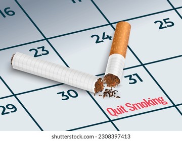 Cigarette broken on calendar 31th May for world no tobacco day concept. Healthy lifestyle. The concept of stopping tobacco and nicotine addiction. World no tobacco day. Resolve to be Smokefree.