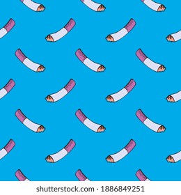 Cigarette Bud , Seamless Pattern On A Blue Background.