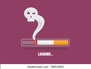 Cigarette burning as cancer loading bar. Stop smoking concept. Vector illustration