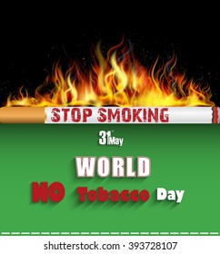 Cigarette burning in fire for Stop smoking.vector