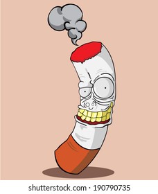 Cigarette burns. Illustration on red background.