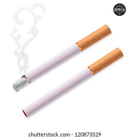 Cigarette burns and not burns. Illustration on white background. Vector