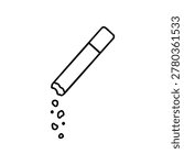 Cigarette butt, cigarette butt ash and crumbs black and white vector line illustration
