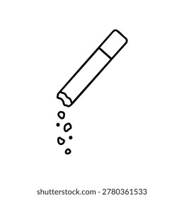 Cigarette butt, cigarette butt ash and crumbs black and white vector line illustration