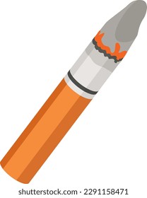 cigarette butt with ashes illustration in flat style icon