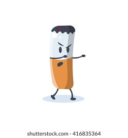 Cigarette Butt Cartoon Character  Simple Flat Vector Drawing In Childish Fun Style Isolated On White Background