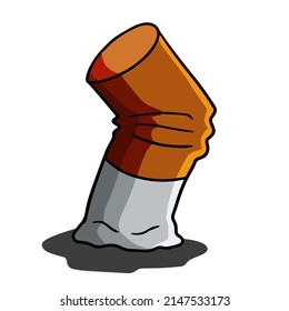 Cigarette butt. Cartoon flat illustration. Bad harmful habit of Smoking