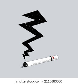 Cigarette butt with filter. Cigarette ashes. Vector illustration. Simple hand drawn icon.